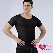 天使霓裳 塑身衣 運動時尚 帥勁流線 運動上衣 短袖運動緊身T恤 健身 跑步 吸汗排汗 ( 共二色 M~2L) XL 黑色