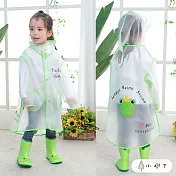 【小樹下】兒童低年級幼稚園防水透明可愛動物印花雨衣(附收納提袋) M/XL　 M 綠色