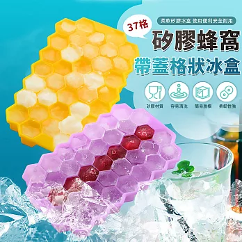 【EZlife】37格寶寶輔食矽膠蜂窩帶蓋冰盒(2入組)