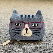 FUNNNY 日本連線動物系列 面紙零錢包  眼鏡貓咪藍