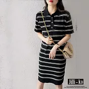 【Jilli~ko】POLO領條紋連衣裙 J8127  FREE 黑色