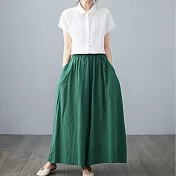 【AMIEE】鬆緊棉麻寬褲(KDP-3012) FREE 綠色