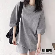 【Jilli~ko】兩件套韓系簡約寬版休閒套裝 8809　 FREE 灰色