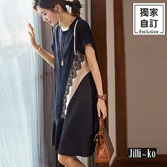 【Jilli~ko】蕾絲拼接魚尾連衣裙 8076 M─XL  L 黑色