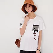【慢。生活】黑貓釣魚設計休閒T恤 1581　 FREE 白色