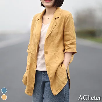 【ACheter】2021春夏俐落百搭亞麻感休閒西裝外套#109154- M 黃