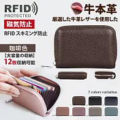 【Sayaka紗彌佳】頂級頭層牛皮- RFID磁氣防盜刷12卡風琴式卡包 / 零錢包  -咖啡色