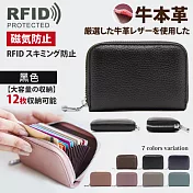 【Sayaka紗彌佳】頂級頭層牛皮- RFID磁氣防盜刷12卡風琴式卡包 / 零錢包  -黑色