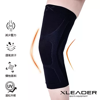 【LEADER】RW-01 台灣製遠紅外線 透氣壓縮 抗菌抑臭護膝腿套 單只入 (黑色L)