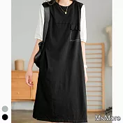 【MsMore】韓國休閒通勤休閒寬鬆涼爽棉洋裝#109798- 2XL 黑