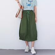 【慢。生活】日系設計款鬆緊下襬花苞長裙 K2961　 FREE 綠色