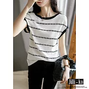 【Jilli~ko】時尚條紋薄款針織衫 3100  FREE 白色