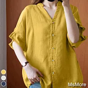 【MsMore】日雜寬鬆顯瘦棉柔V領上衣#109821- XL 黃