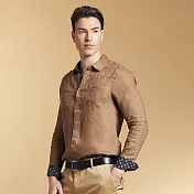 【ST.MALO】英倫紳士100%亞麻水洗經典男襯衫-2161MS- XL 深棕色