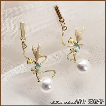 『坂井．亞希子』925銀針叮噹小仙女螺旋造型珍珠耳環 -藍色