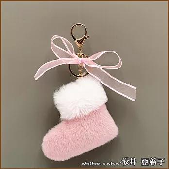 『坂井.亞希子』心願成真耶誕限定靴子造型蝴蝶結毛絨吊飾錀匙圈 -粉紅色