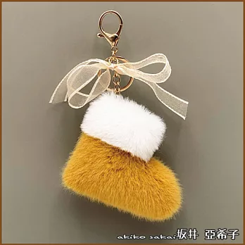 『坂井.亞希子』心願成真耶誕限定靴子造型蝴蝶結毛絨吊飾錀匙圈 -黃色