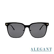 【ALEGANT】輕奢木槿黑鑲嵌茶晶柱槍灰金屬方框偏光墨鏡/UV400太陽眼鏡