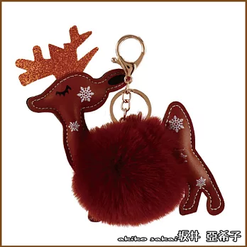 『坂井．亞希子』雪夜閉眼小鹿造型毛球鑰匙圈 -焦糖色