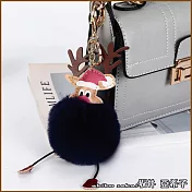 『坂井．亞希子』趣味聖誕卡通麋鹿造型毛球鑰匙圈 -深藍色