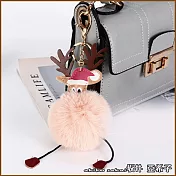『坂井．亞希子』趣味聖誕卡通麋鹿造型毛球鑰匙圈 -淡粉色