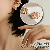 『時空間』時尚優雅兩色交織珍珠造型磁吸耳環 -單只