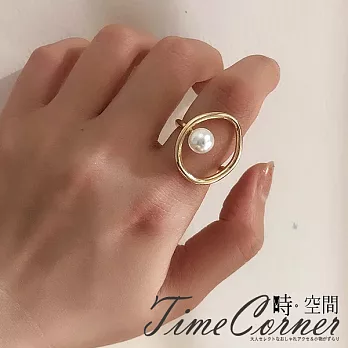 『時空間』簡約鏤空線條圓環珍珠造型戒指 -單一款式