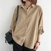 【ACheter】韓國初秋燈籠袖寬鬆大碼棉麻襯衫#109958- XL 淺卡