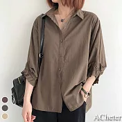 【ACheter】韓國初秋燈籠袖寬鬆大碼棉麻襯衫#109958- M 深卡