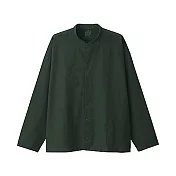 [MUJI無印良品]有機棉水洗牛津布立領寬襯衫XXS~XS 深綠
