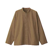 [MUJI無印良品]有機棉水洗牛津布立領寬襯衫XXS~XS 棕色