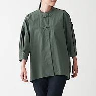 [MUJI無印良品]女有機棉府綢紐結扣長版襯衫M-L 灰綠