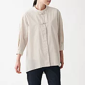 [MUJI無印良品]女有機棉府綢紐結扣長版襯衫XS-S 淡米