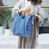 【日本Pinecreate】折疊收納輕便耐重環保購物袋 · 藍格紋