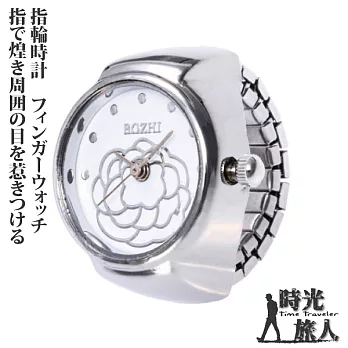 【時光旅人】綻放山茶花造型錶戒指/指輪時計 白金色