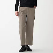 [MUJI無印良品]女有機棉混縱橫彈性綾織舒適寬擺褲 M 灰棕