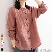 【ACheter】大碼長袖寬鬆休閒燈籠袖襯衫上衣#110433- L 粉紅