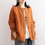 【ACheter】大碼長袖寬鬆休閒燈籠袖襯衫上衣#110433- XL 橘