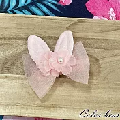 【卡樂熊】兒童網紗蝶結兔耳朵造型髮夾/邊夾(兩色)- 粉色