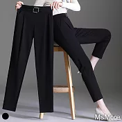 【MsMore】鬆緊腰高腰小脚修身顯瘦西裝褲#110519- XL 黑