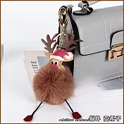 『坂井．亞希子』趣味聖誕卡通麋鹿造型毛球鑰匙圈 -深駝色