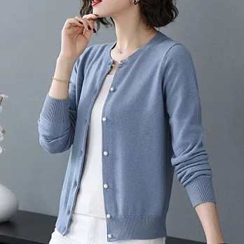【MsMore】韓版簡約氣質珍珠扣針織外套#110576- F 藍