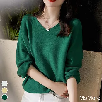 【MsMore】韓國秋葉純色簡約V領針織寬鬆上衣#110656- F 綠