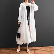 【AMIEE】微透寬鬆百搭長版罩衫外套(KDC-0135) M 白色