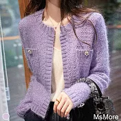 【MsMore】小香風亮絲短款針織開衫外套#110675- F 紫