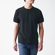 [MUJI無印良品]男有機棉粗織天竺縫邊短袖T恤 M 黑色