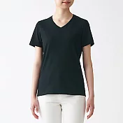 [MUJI無印良品]女有機棉天竺V領短袖T恤 S 黑色