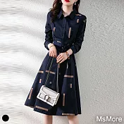 【MsMore】義大利顯瘦收腰幾何氣質洋裝#110773- M 黑
