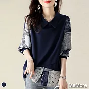 【MsMore】韓國時尚拼接藍瓷印花假2件上衣#110795- M 藍
