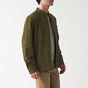 [MUJI無印良品]男有機棉法蘭絨立領襯衫 L 卡其綠